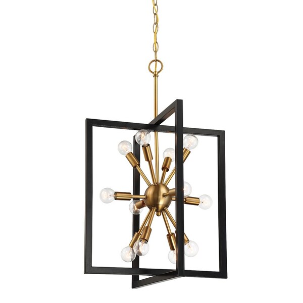 Designers Fountain Xander 60 Watt 12 Light Aged Warm Brass Pendant with Black Cage Shade 92850-AWB - main